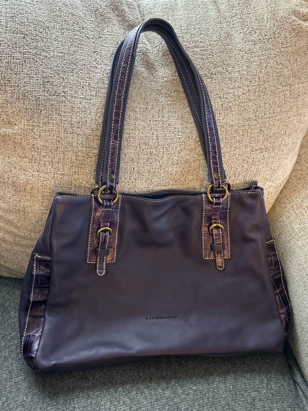 Marco Buggiani Purple Leather Shoulder Bag Deep Plum Purse